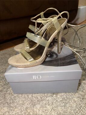 Jennifer Lopez Metallic Gold Lace-Up High Heel Sandals